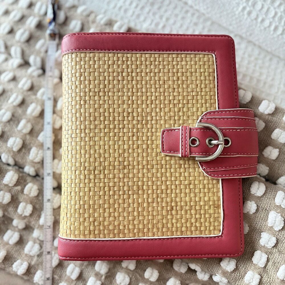 Franklin Covey Compact Planner Pink Tan Woven 6 Ring Organizer 4.25x6.75